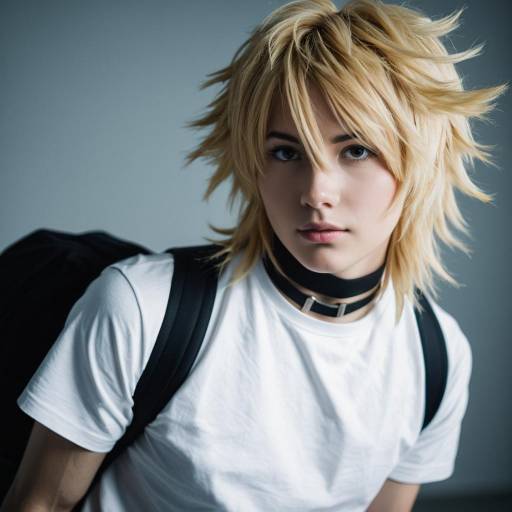 Cosplayer with Tousled Blonde Hair in White T-Shirt