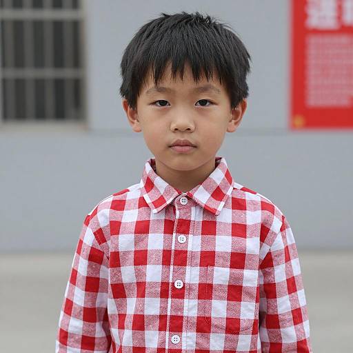 Casual Young Boy in Checkered Shirt