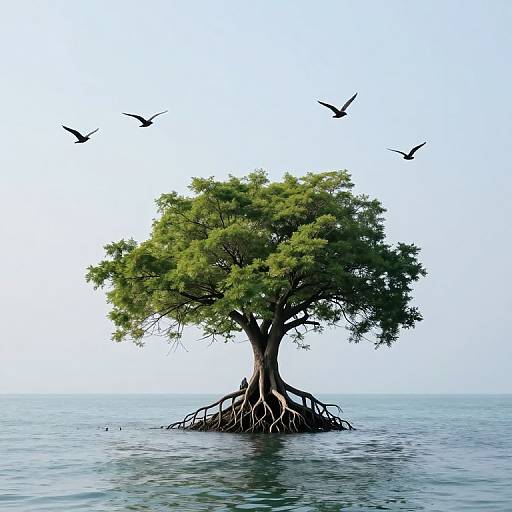Solitary Island with Vibrant Tree