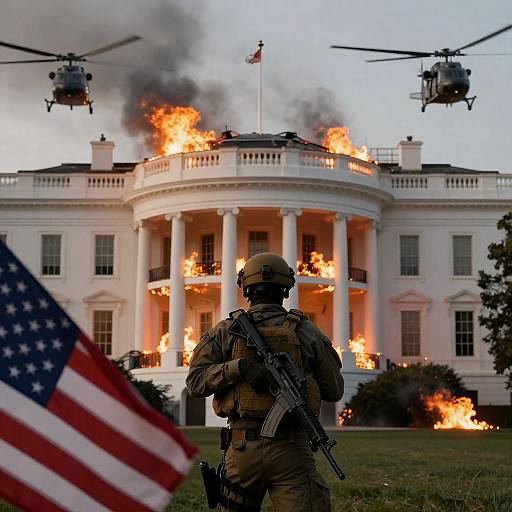 Tactical Soldier Amidst White House Chaos