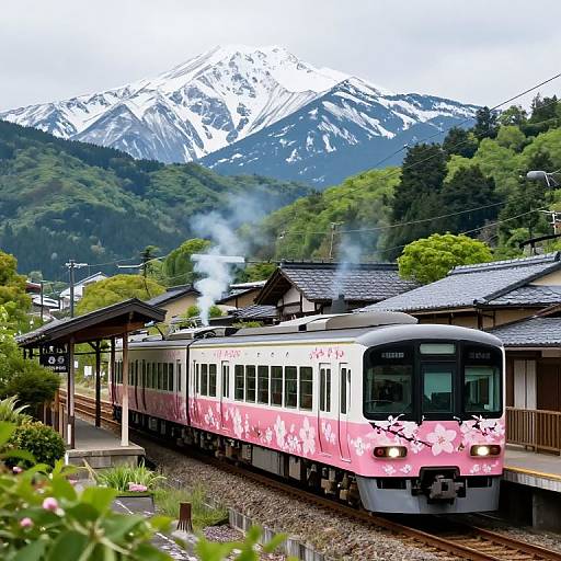 Serene Cherry Blossom Train Journey