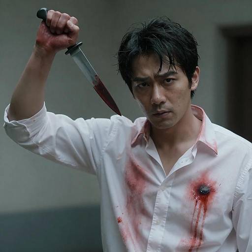 Man with Knife: Gritty Horror Portrait