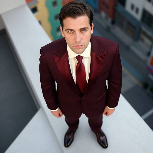 Confident Man in Burgundy Couture Suit