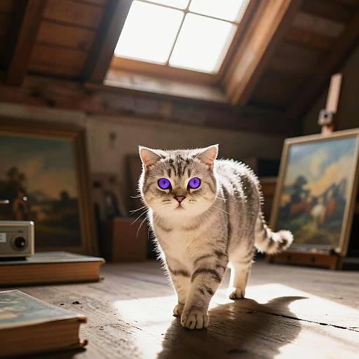 Regal Scottish Fold in Rustic Attic