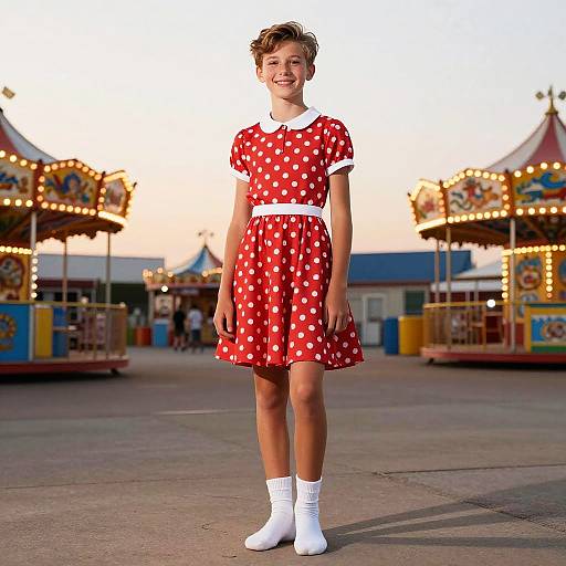 Smiling Teen Boy at Vintage Carnival