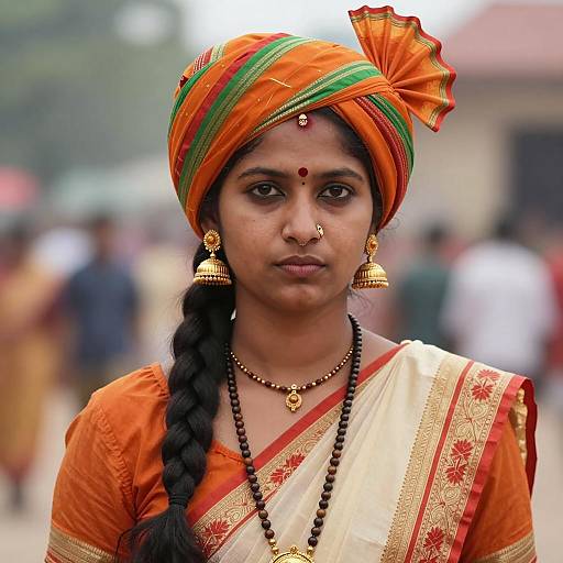 Indian Woman in Traditional Turban and Sari