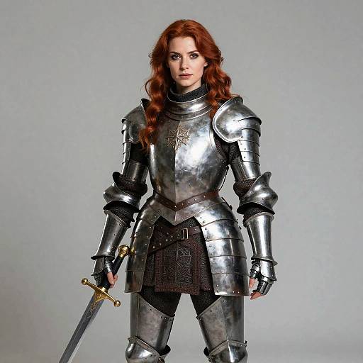 Red-Haired Woman in Armor with Sword