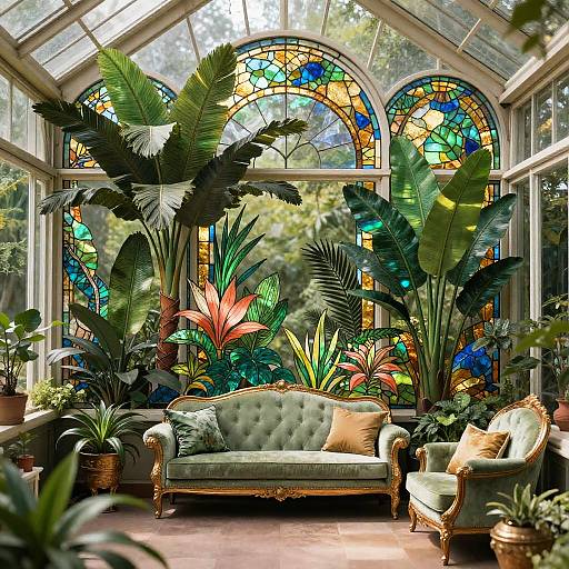 Sunlit Opalescent Conservatory with Tiffany Motifs