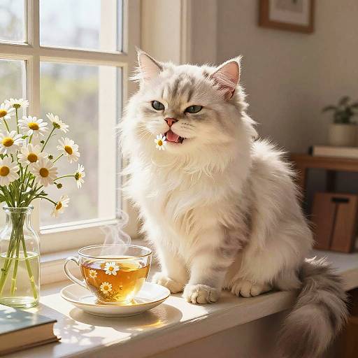 Whimsical Platinum Siberian Cat Relaxing