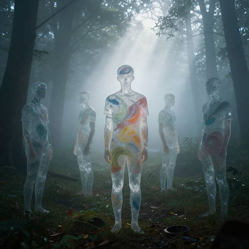 Surreal Transparent Silhouettes in Forest