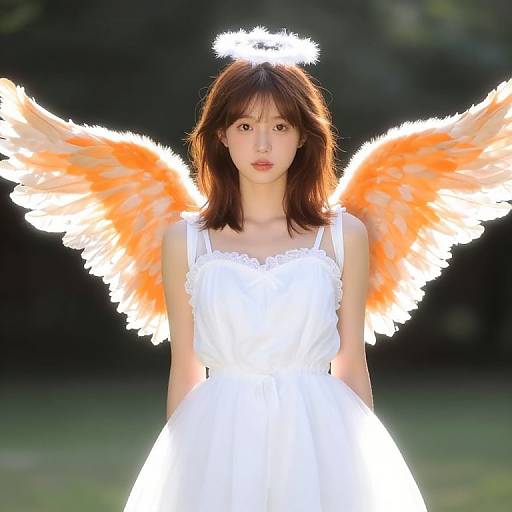 Girl in White Angel Outfit