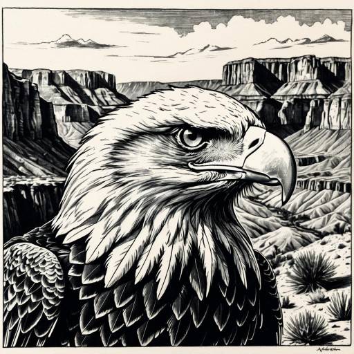 Etched Eagle Head with Desert Canyon Background