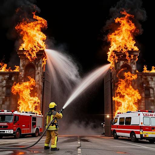 Firefighter Battling Hellfire Scene