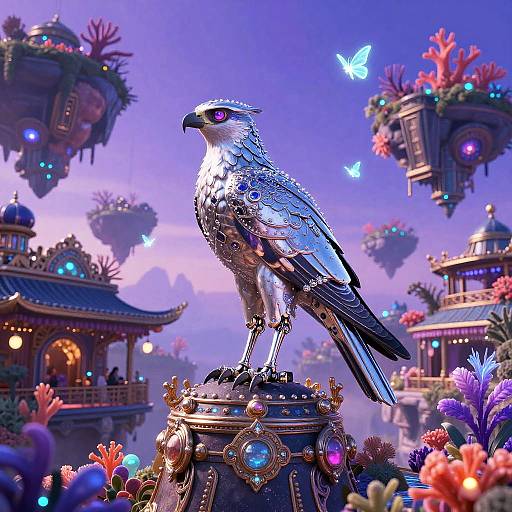 Bioengineered Cyborg Falcon in Floating Bazaar