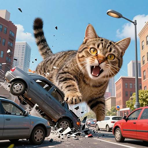 Playful Tabby Cat Rampaging City