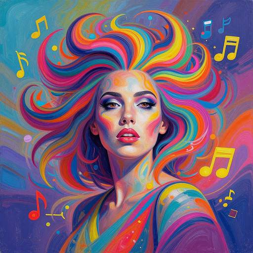 Neon Abstract Woman with Music