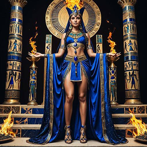 Majestic Egyptian Goddess in Fiery Splendor
