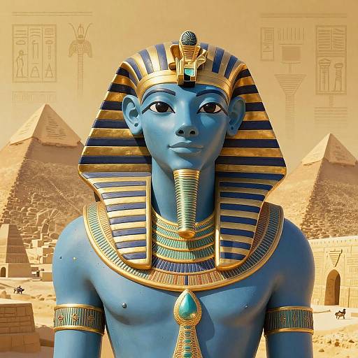 Blue Sphinx Pharaoh Illustration with Pyramids
