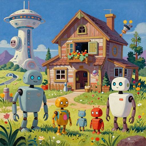 Futuristic Robot Family Farmhouse