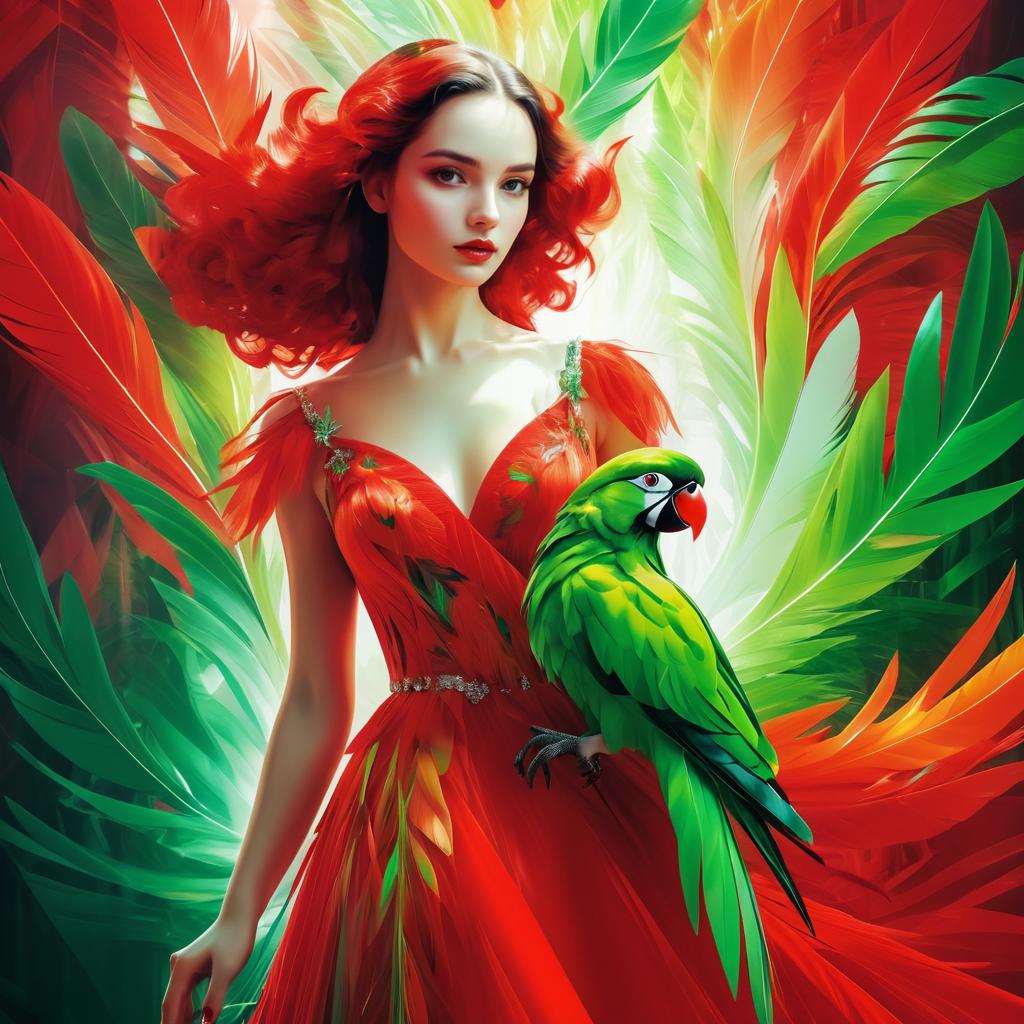 Ethereal Woman with Colorful Parrot