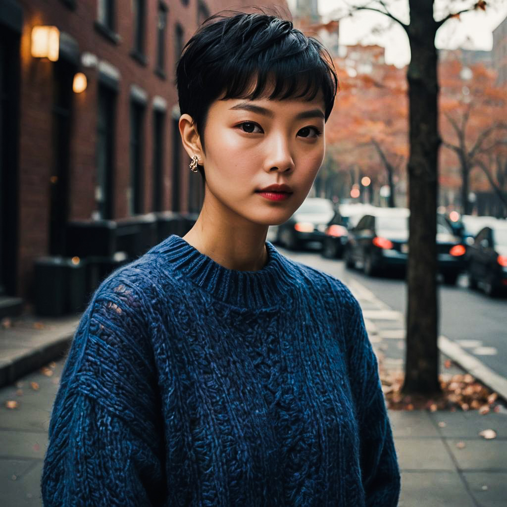 Chic East Asian Model in Oversized Sweater