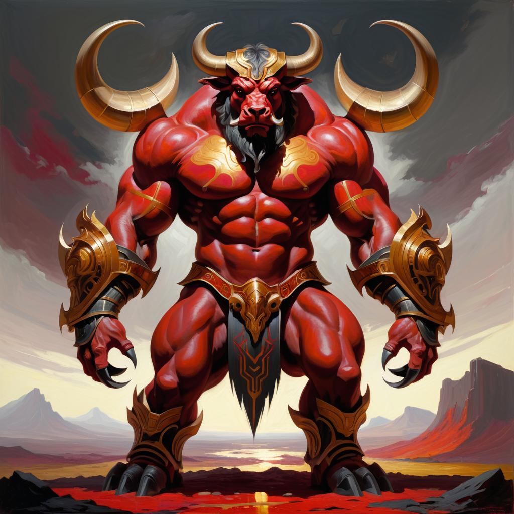 Prideful Colossal Minotaur in Romantic Style