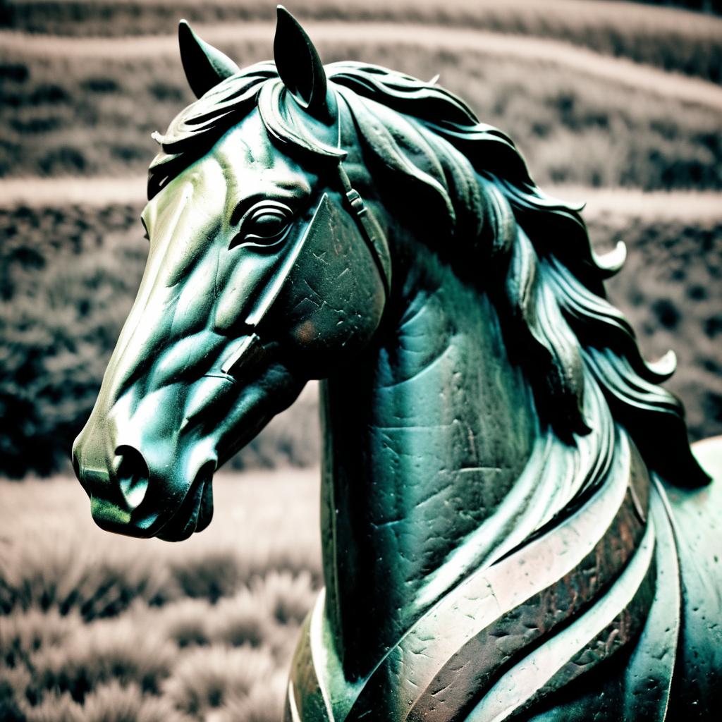 Bronze Horse Sculpture in Nostalgic Macro