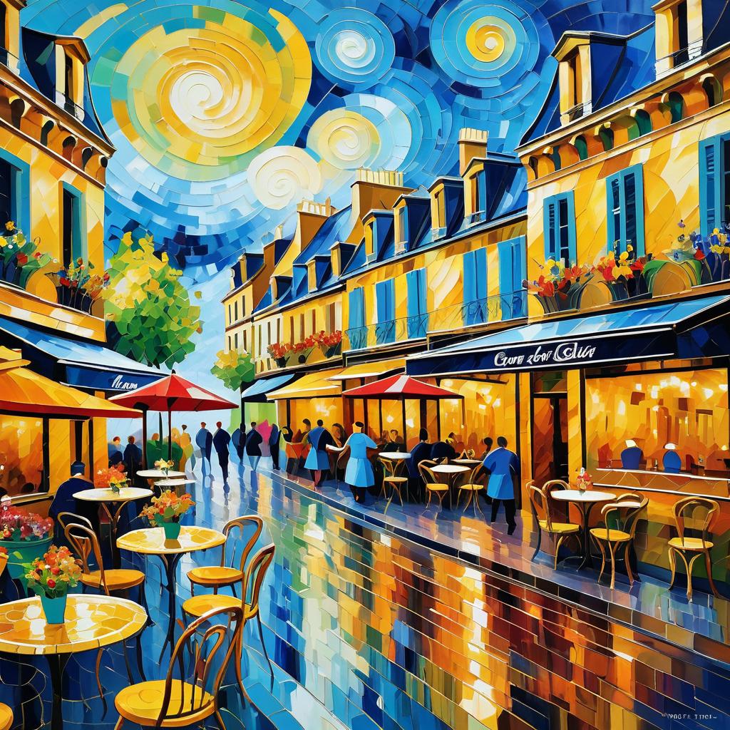 Vibrant Paris Café in Van Gogh Style