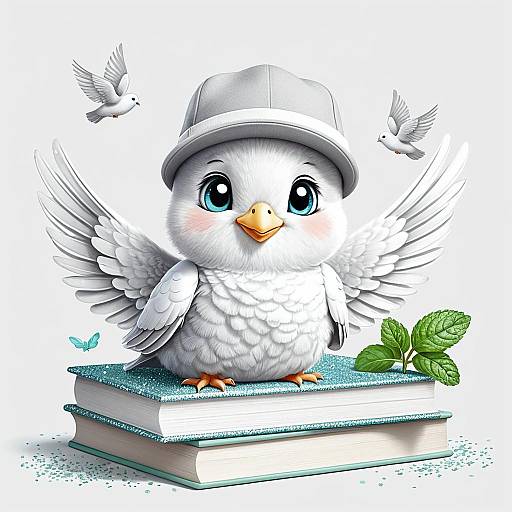 Cute Baby Dove Cartoon on Books