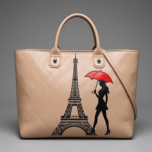 Camel Chanel Quilted Tote with Eiffel