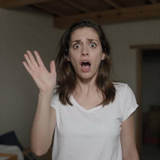 Shocked Woman in Dim Cluttered Room