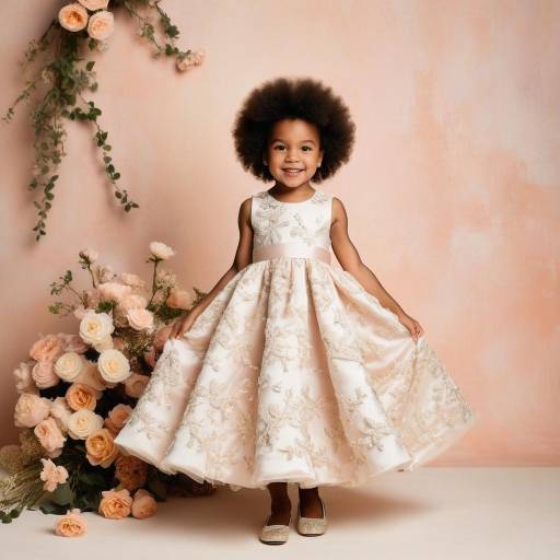 Little Girl in Elegant Dress with Flowers