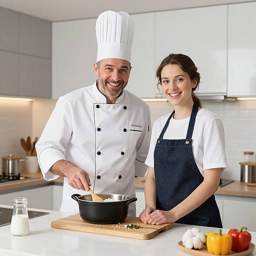 Happy Chef Teaching Cooking in Kitchen