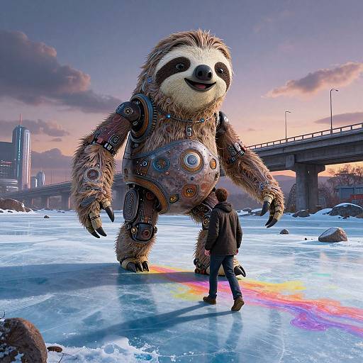 Cinematic Futuristic Sloth Robot Encounter