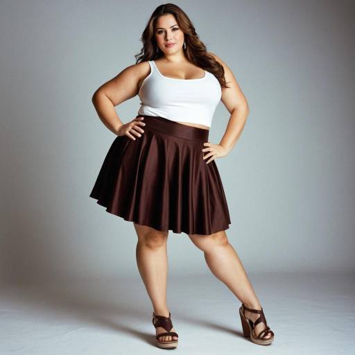 Plus Size Woman in Brown Skirt and White Tank Top