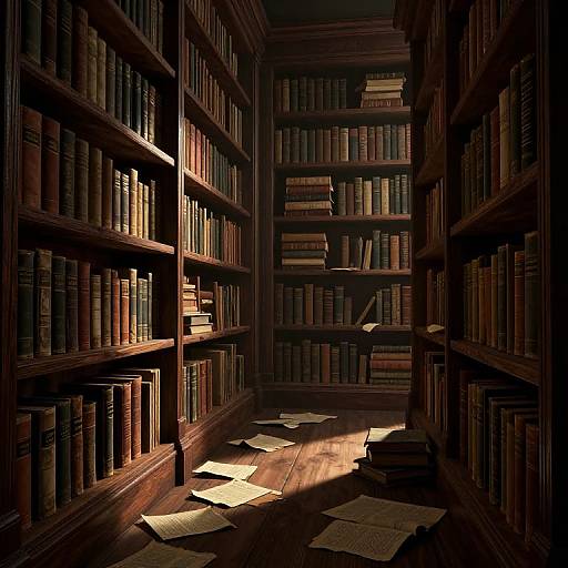 Vintage Dimly Lit Library Aisle