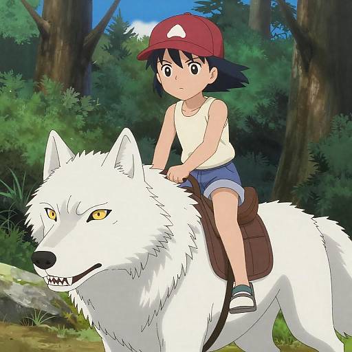 Determined Girl Riding a White Wolf