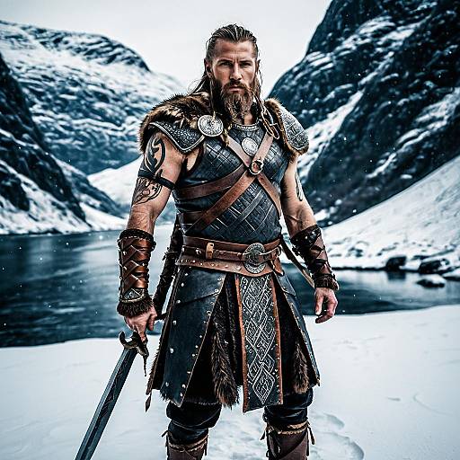 Ancient Viking Warrior in Snowy Fjord
