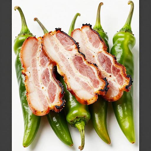 Close-Up of Bacon and Green Chilies