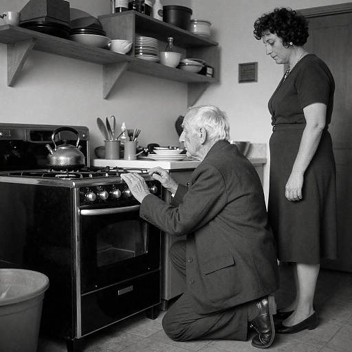 Black-and-White Vintage Kitchen Scene