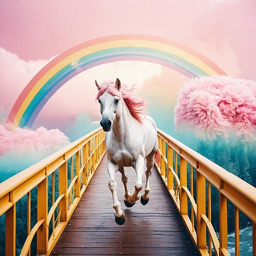 Dreamy Pegasus on Colorful Rainbow Bridges