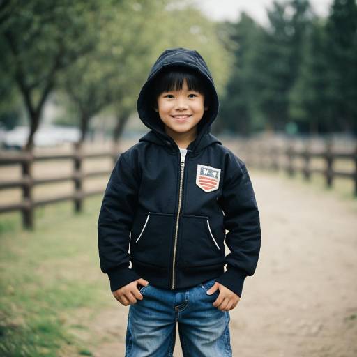 Smiling Asian Boy in Black Hoodie Outdoors