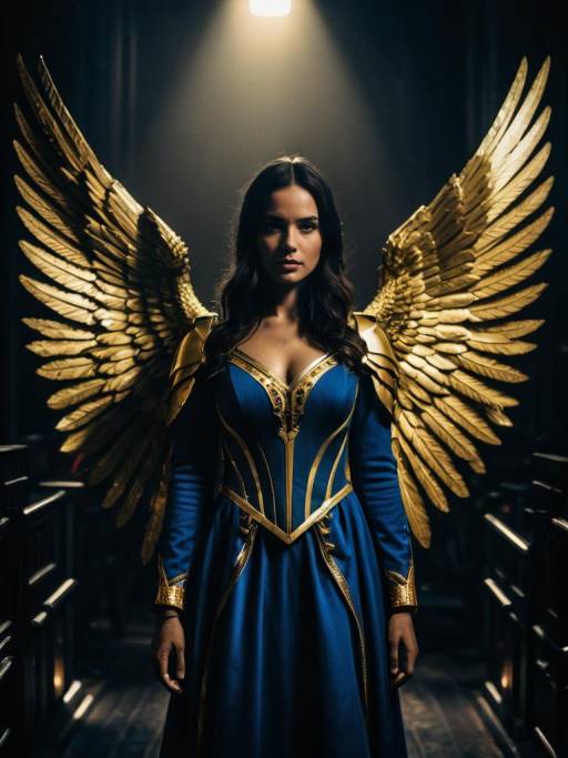 Woman in Blue Angel Wings Costume