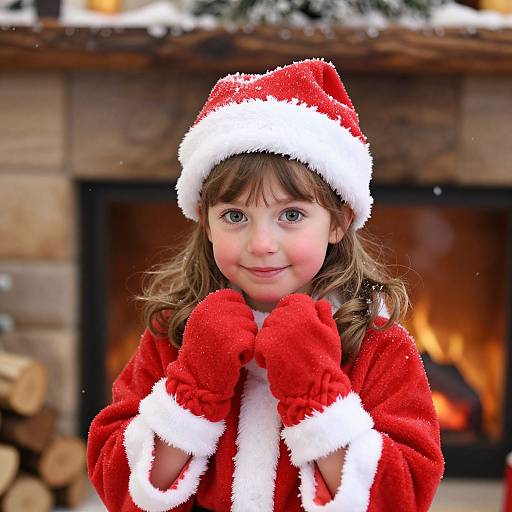 Cute Girl in Santa Costume at Christmas Market