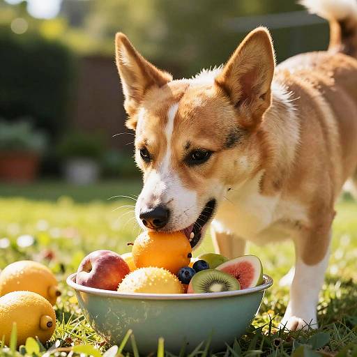 Happy Dog Enjoying Fresh Fruits
