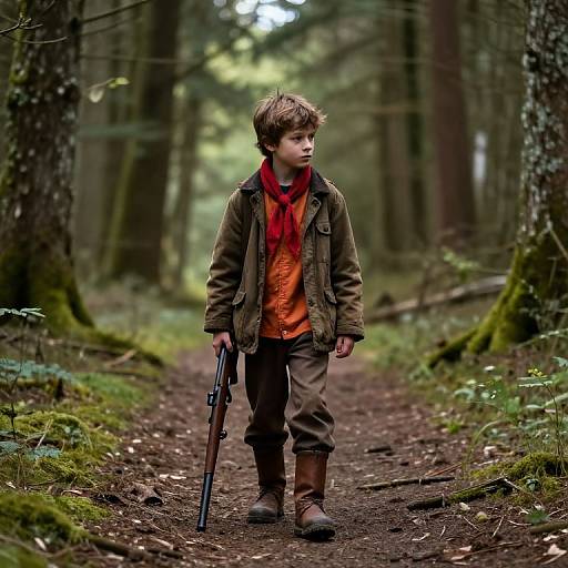 Young Boy on Forest Path