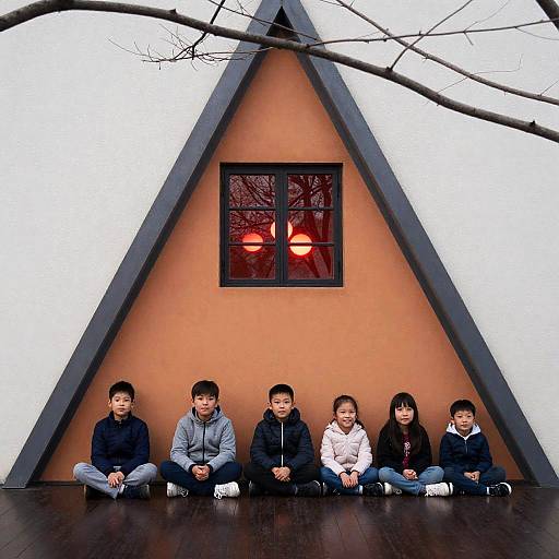 Children on Dark Floor with Glowing Window