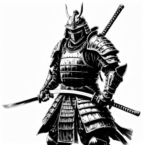 Ink Drawing of Armored Samurai Warrior