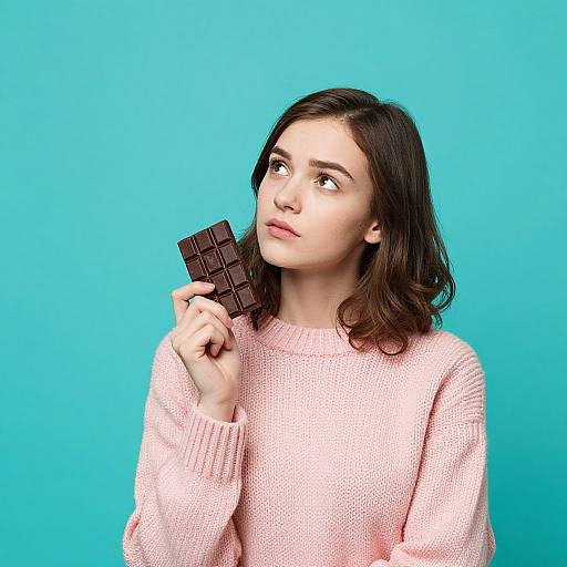 Pensive Woman with Chocolate Bar