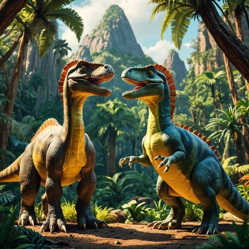 Disney-Style Cartoon Dinosaurs in Jungle Disney-Style Cartoon Dinosaurs in Jungle